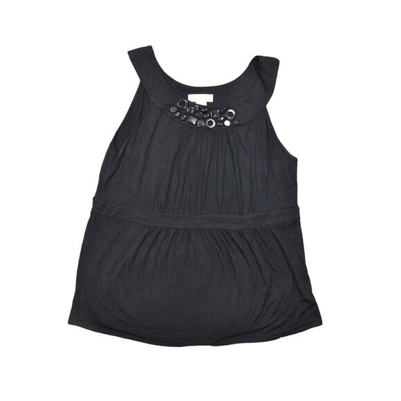Michael Kors Black Tank Top 2X Plus Rayon Women Flared Jeweled - Picture 1 of 8